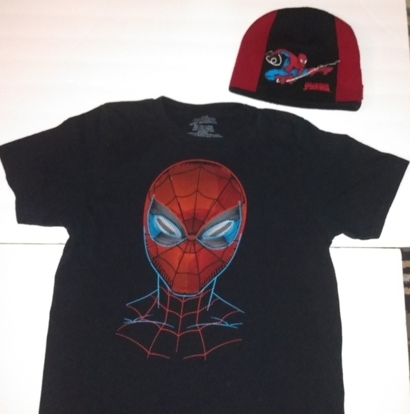 Marvel Spider Man T-shirt & knit cap, XL, Black , pre-owned - Picture 1 of 6